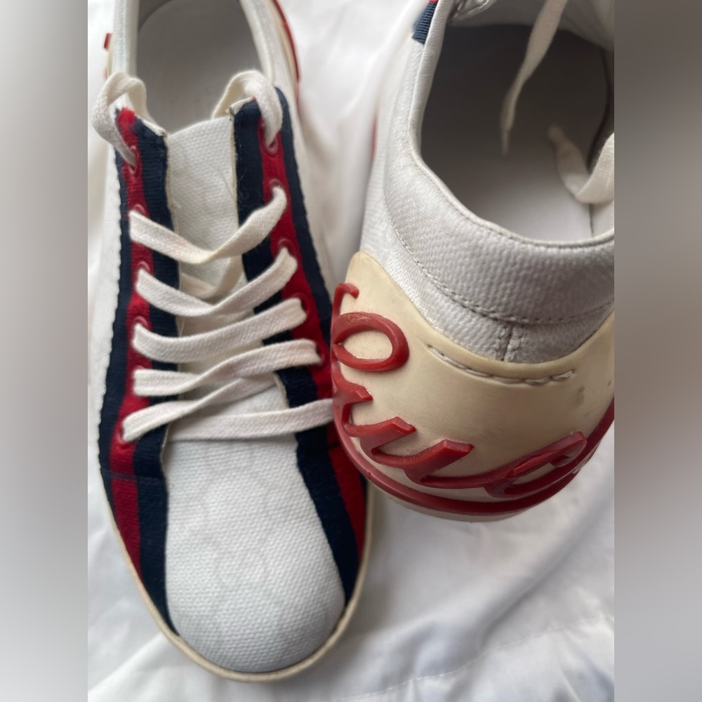 Gucci Euro 37 White Sneakers with Red and Navy Stripe Shoes